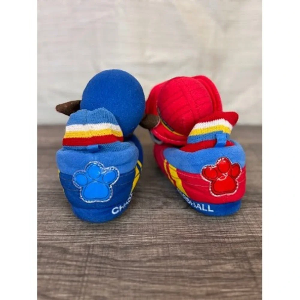 Paw Patrol Chase and Marshall Toddler‎ Plush Slippers Blue Red Size 7-8